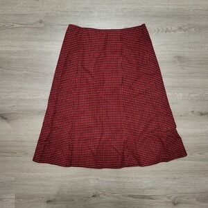 Vintage Pendleton Red Black Houndstooth Virgin Wool A-Line Skirt 8 USA 80s 90s